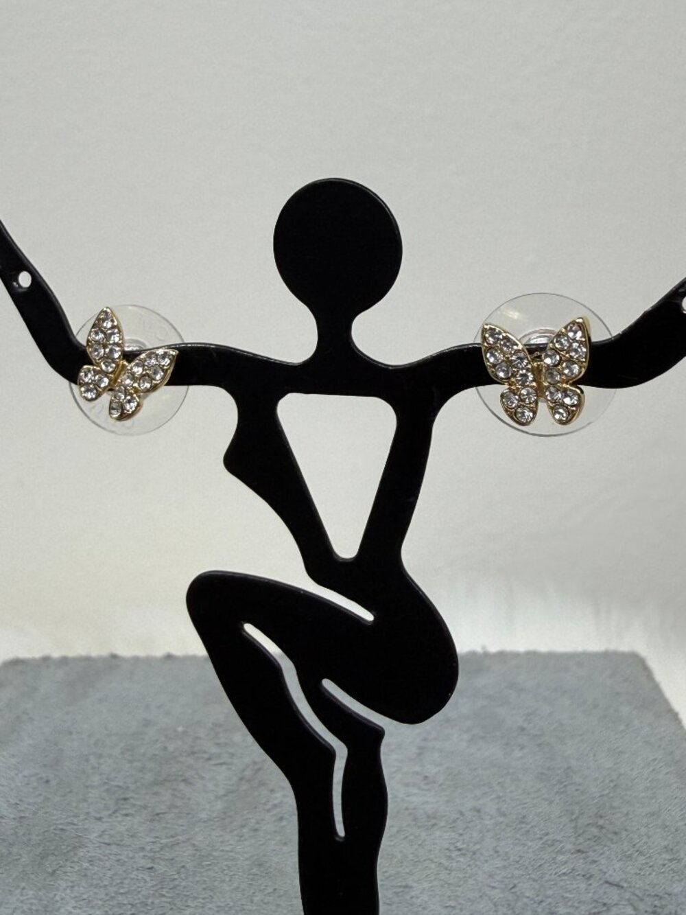Gold Tone & Rhinestone Butterfly Stud Pierced Earrings .25" X .25"